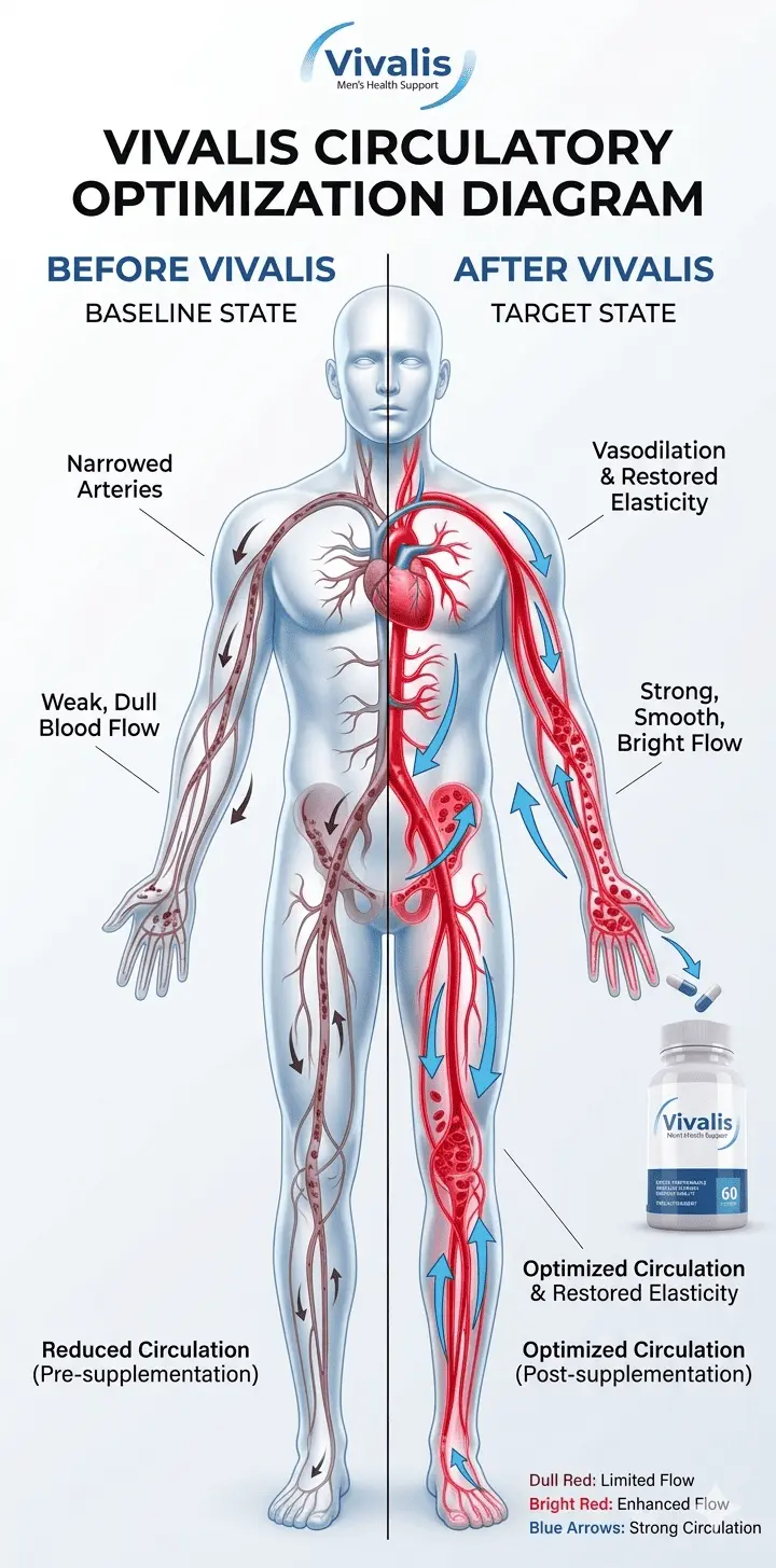 diagram showing blood flow improvement from vivalis pills